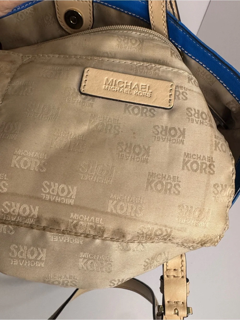 #418 Michael Michael Kors Jet Set Blue Leather Shoulder Tote Bag